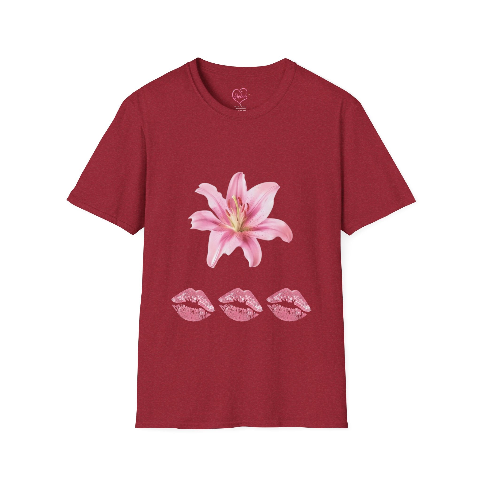 Pink Lily and Lip Print T-Shirt | Floral Kiss Graphic Tee