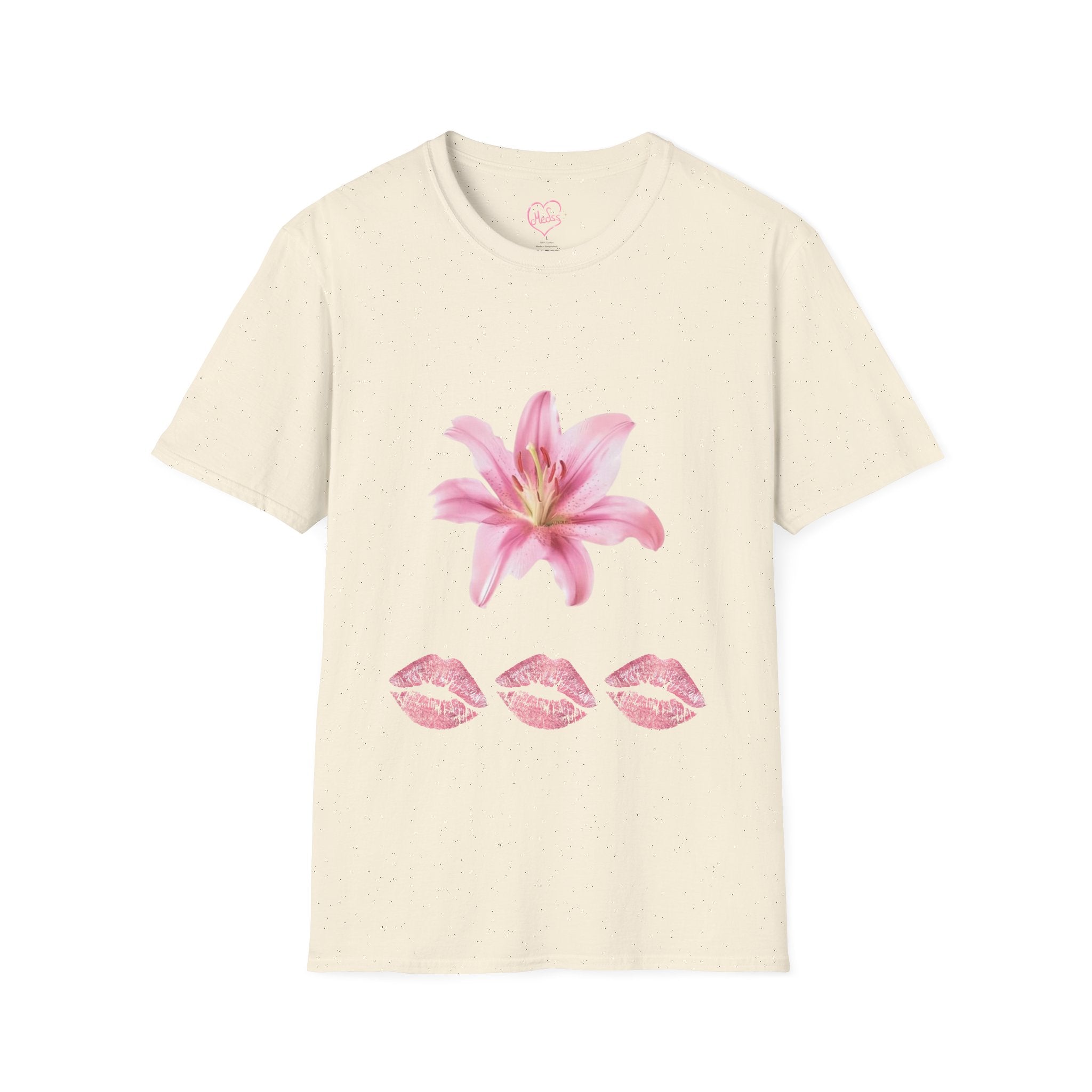 Pink Lily and Lip Print T-Shirt | Floral Kiss Graphic Tee